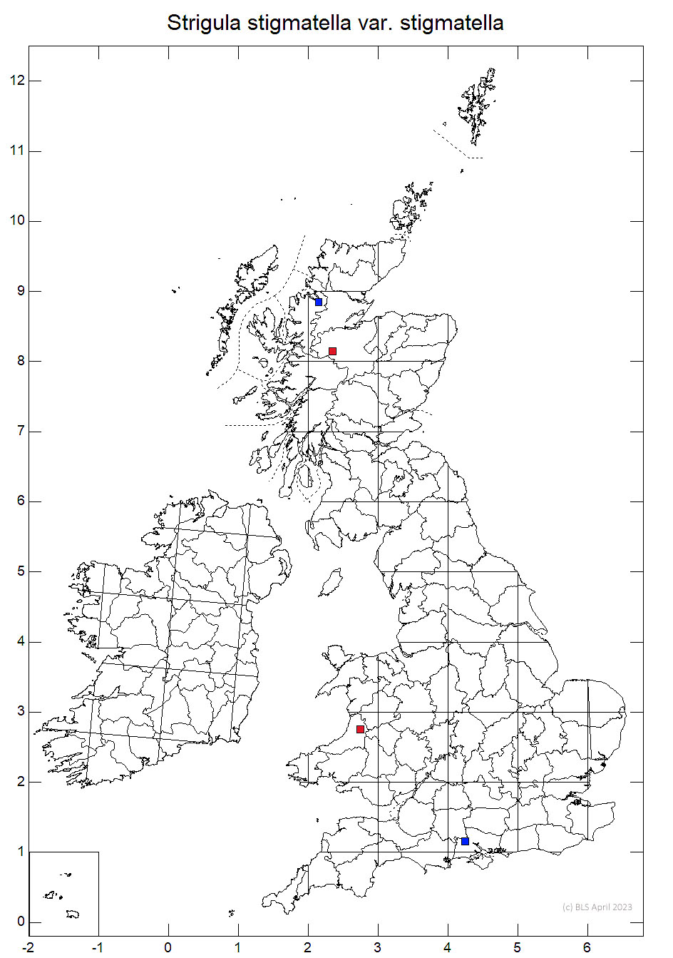 Strigula stigmatella var. stigmatella 10km sq distribution map