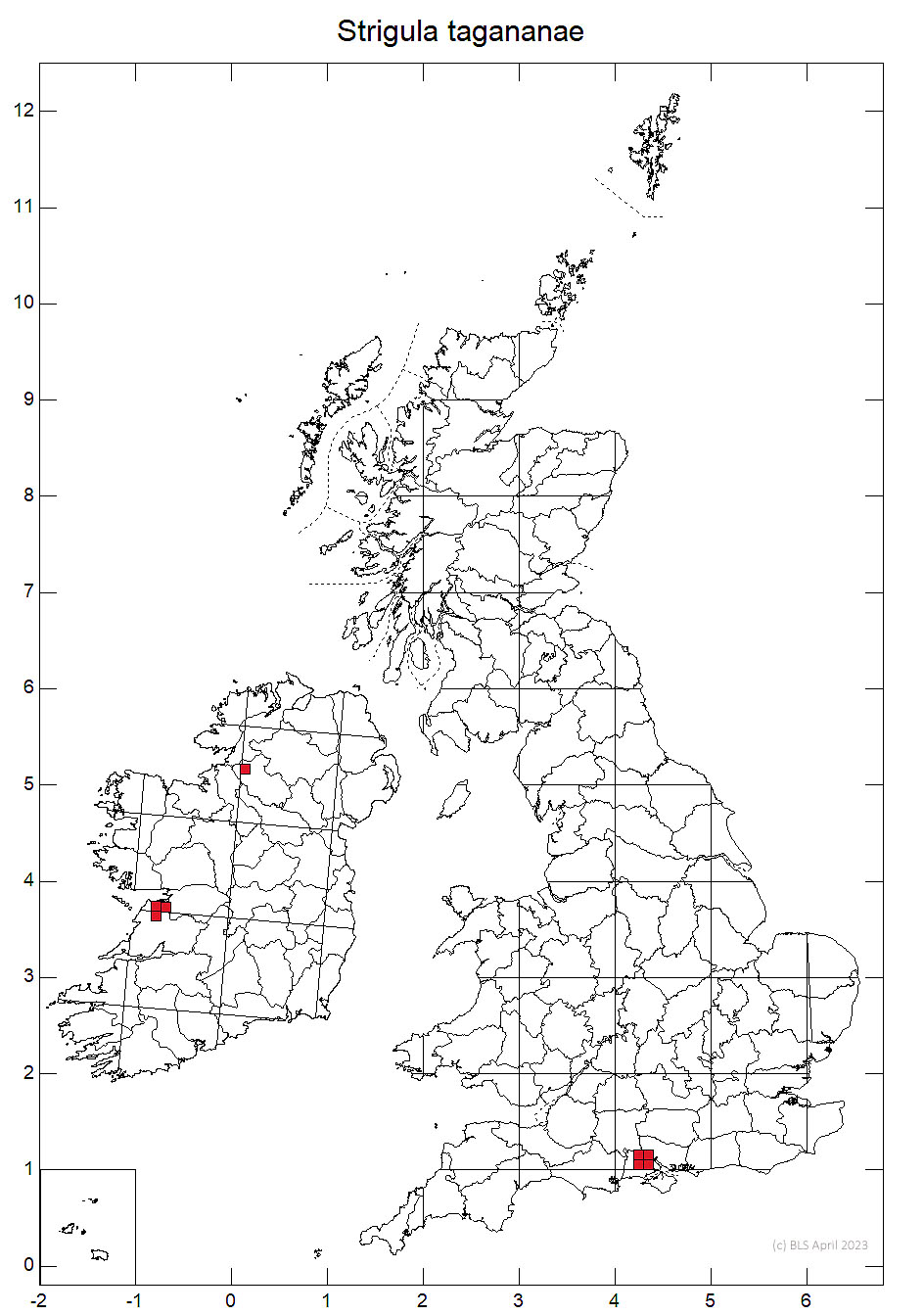 Strigula tagananae 10km distribution map