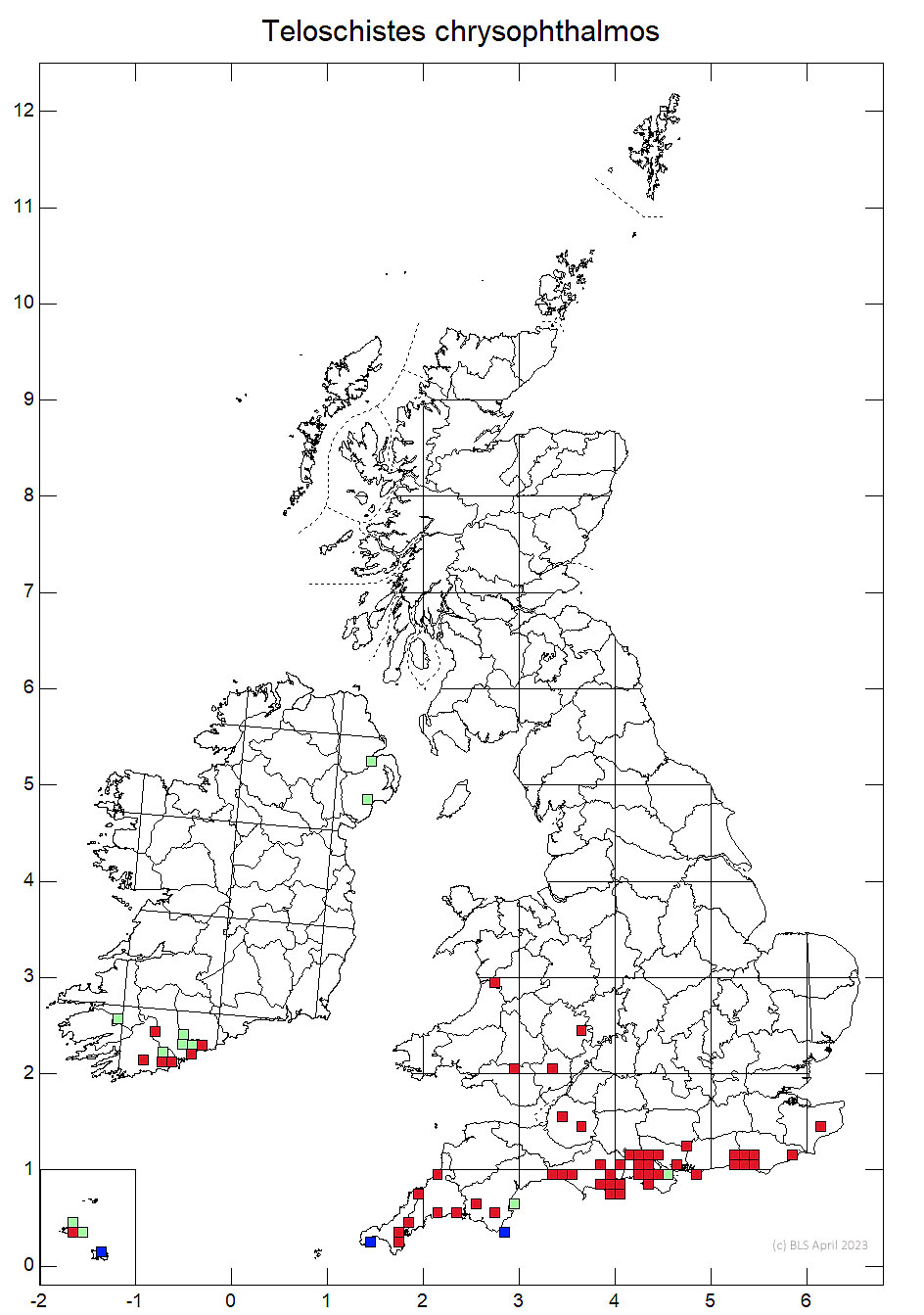 Teloschistes chrysophthalmos 10km distribution map