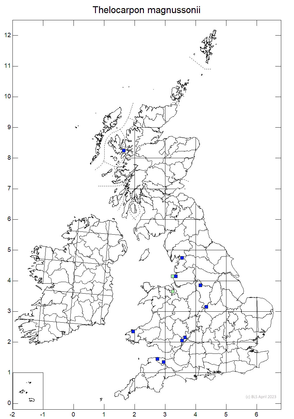 Thelocarpon magnussonii 10km sq distribution map