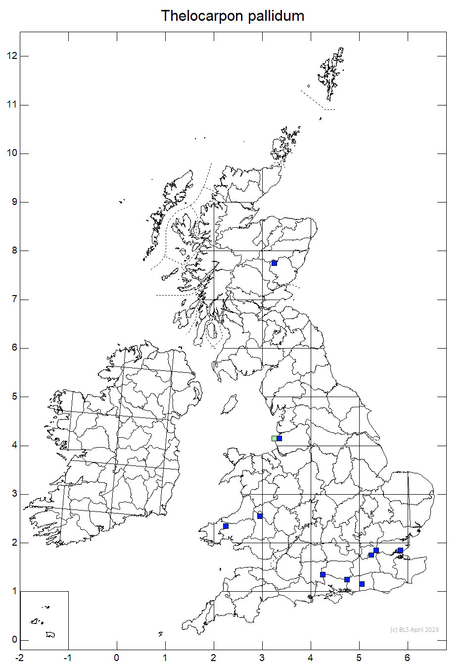 Thelocarpon pallidum 10km sq distribution map