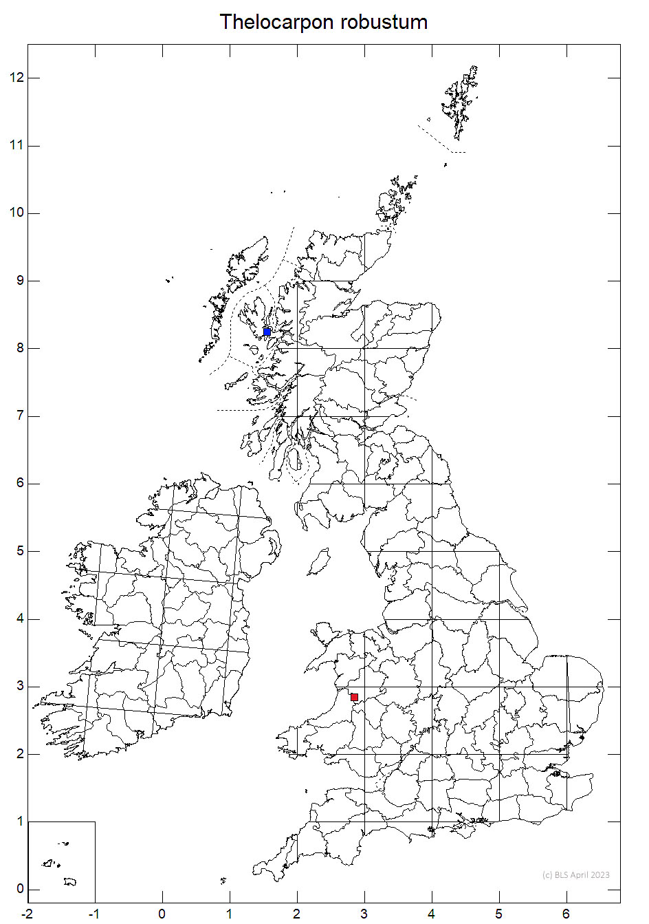 Thelocarpon robustum 10km sq distribution map