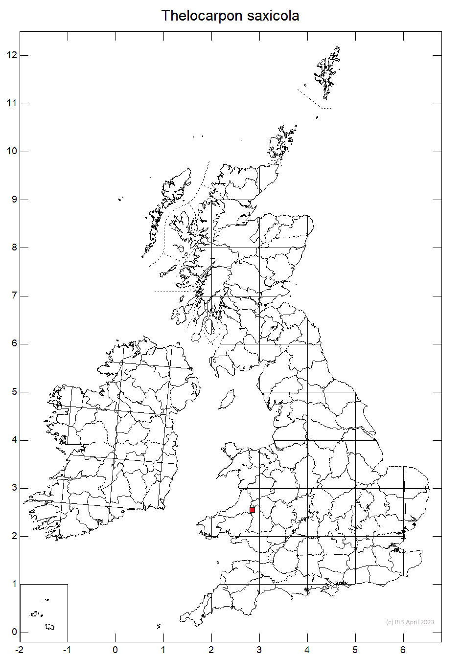 Thelocarpon saxicola 10km sq distribution map