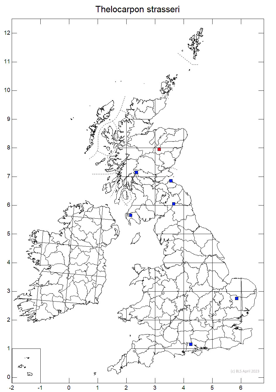Thelocarpon strasseri 10km sq distribution map