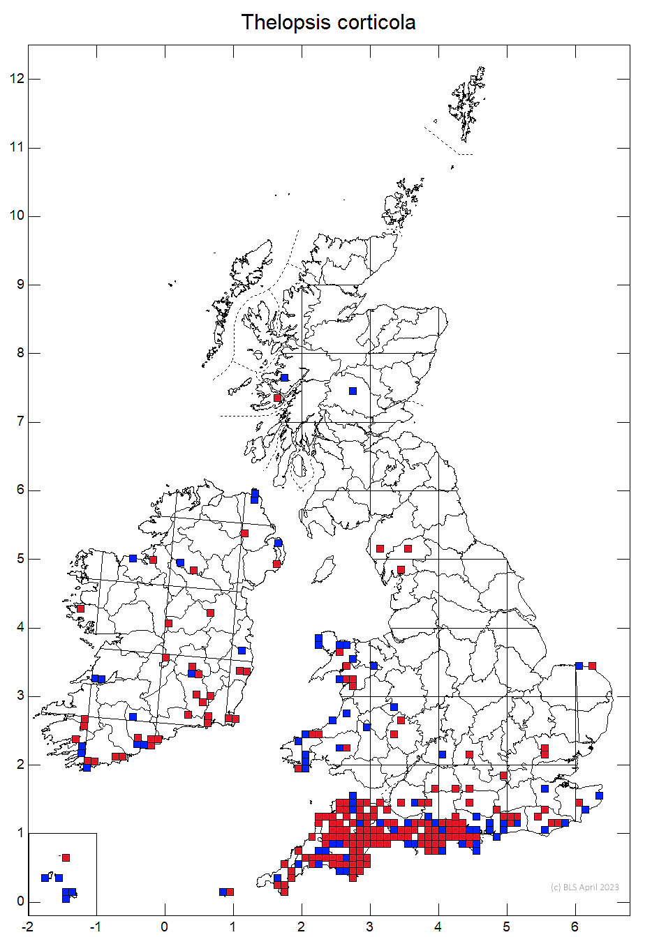 Thelopsis corticola 10km distribution map
