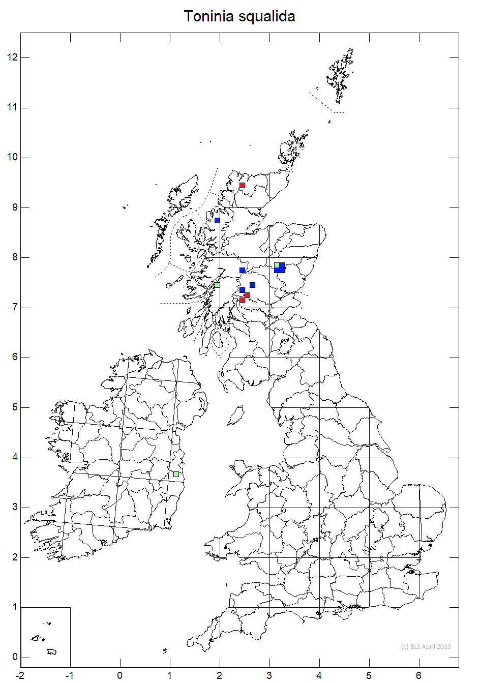 Toninia squalida 10km sq distribution map