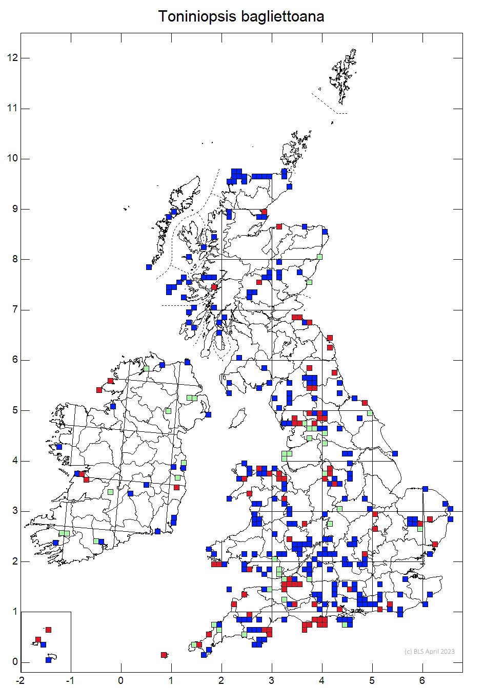Toniniopsis bagliettoana 10km distribution map