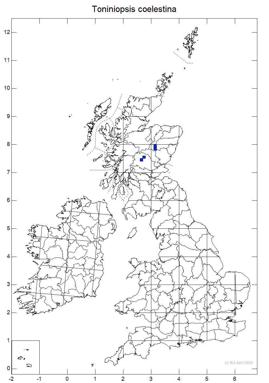 Toniniopsis coelestina 10km distribution map