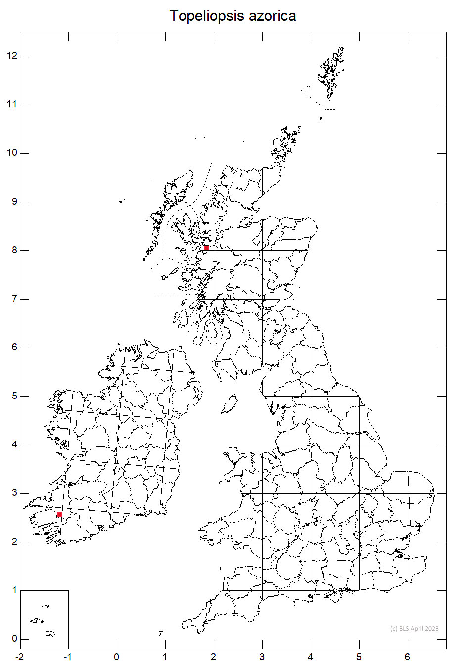 Topeliopsis azorica 10km sq distribution map