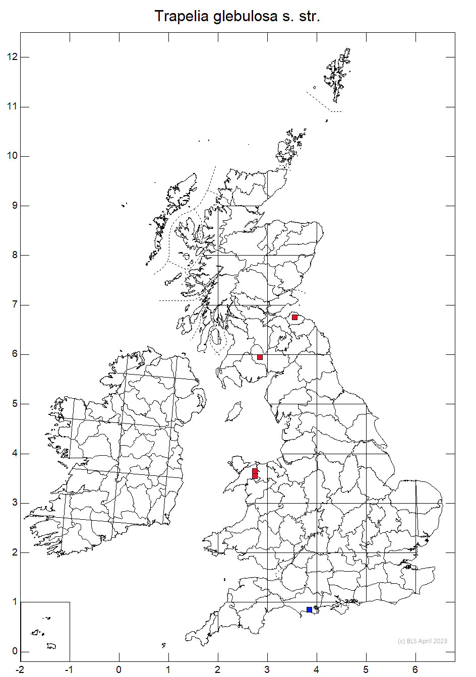 Trapelia glebulosa s. str. 10km sq distribution map