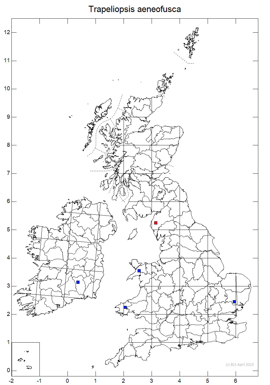 Trapeliopsis aeneofusca 10km sq distribution map