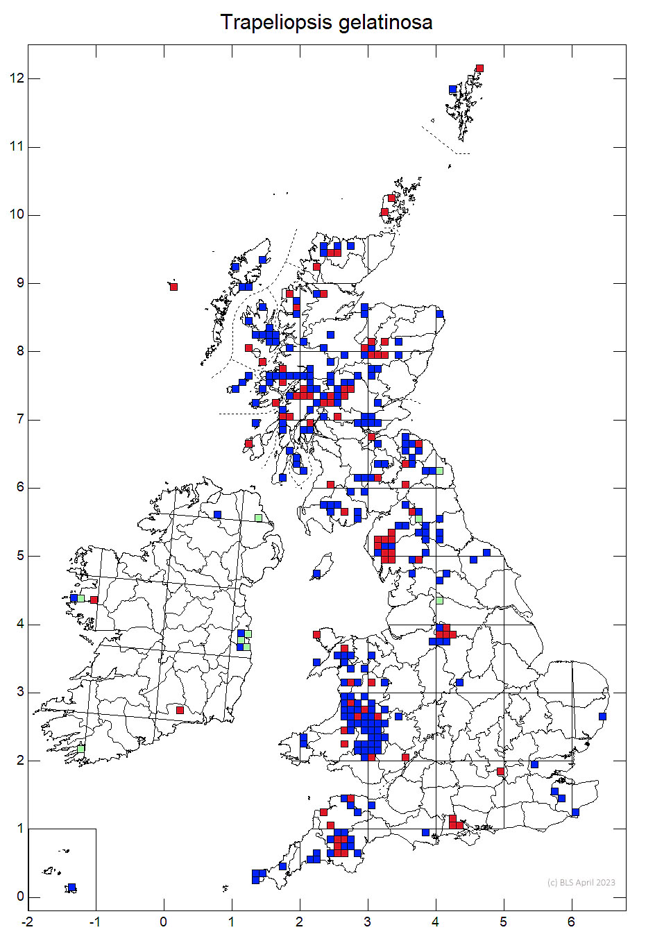 Trapeliopsis gelatinosa 10km sq distribution map