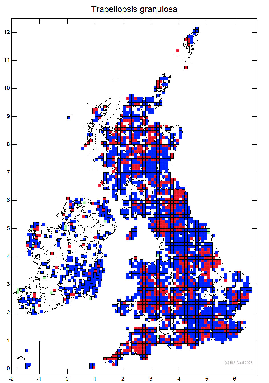 Trapeliopsis granulosa 10km sq distribution map