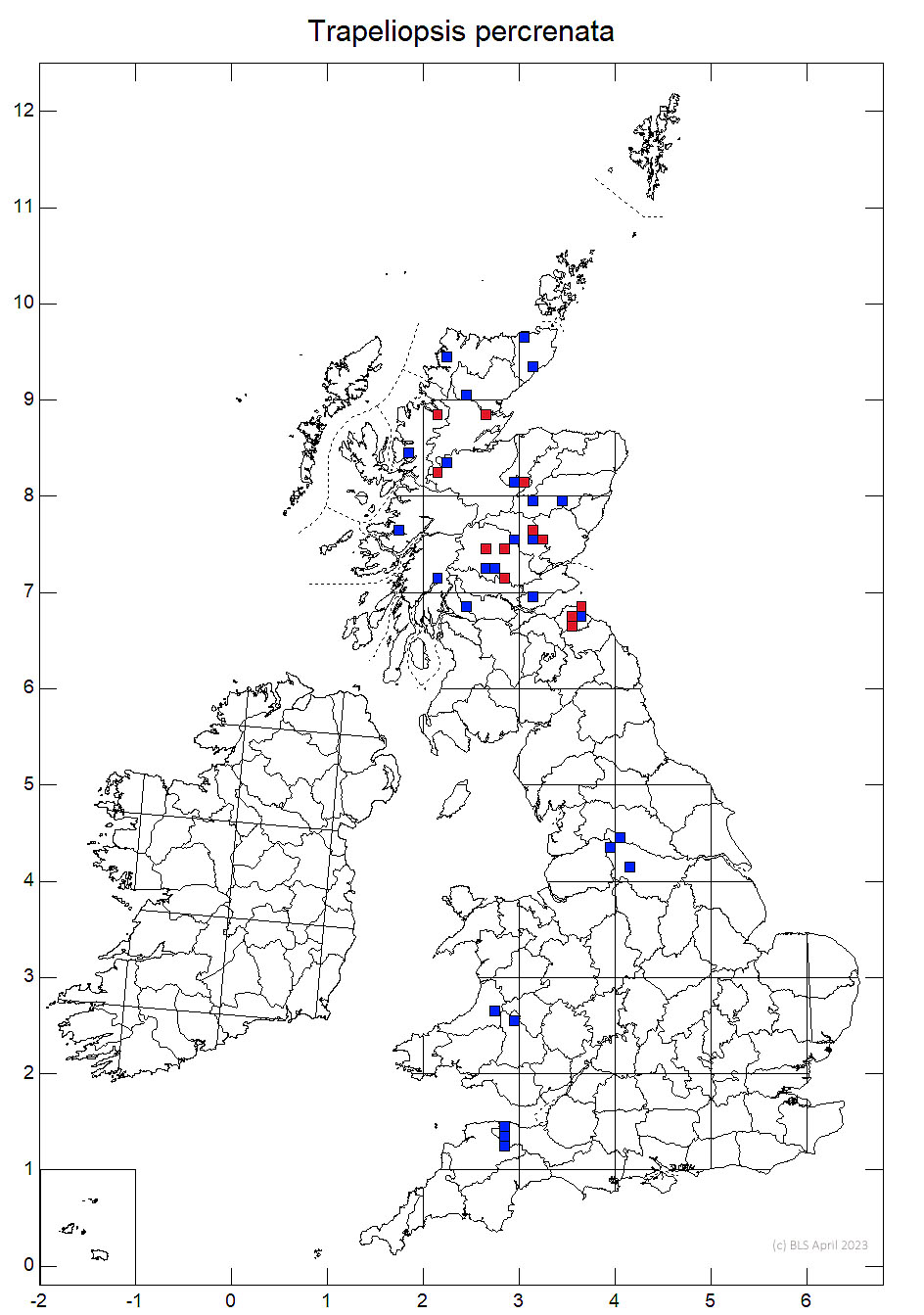 Trapeliopsis percrenata 10km sq distribution map