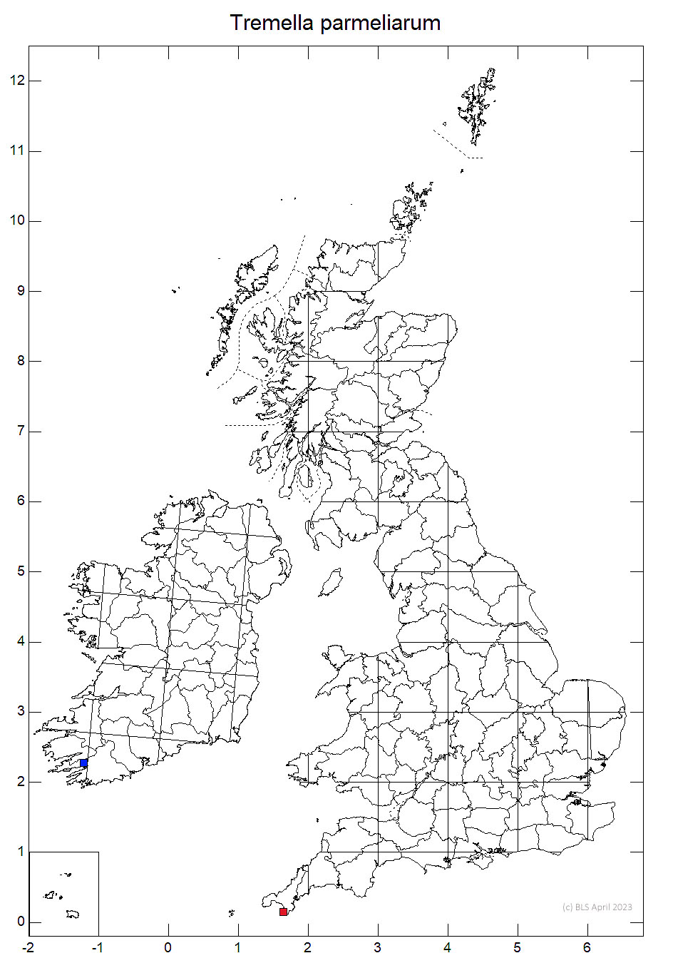 Tremella parmeliarum 10km distribution map