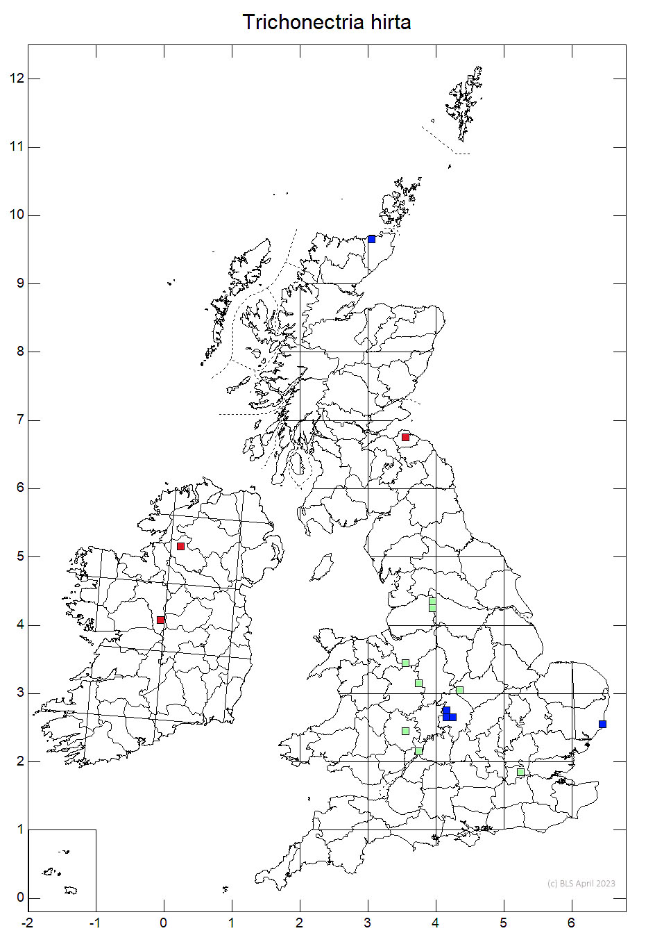 Trichonectria hirta 10km sq distribution map