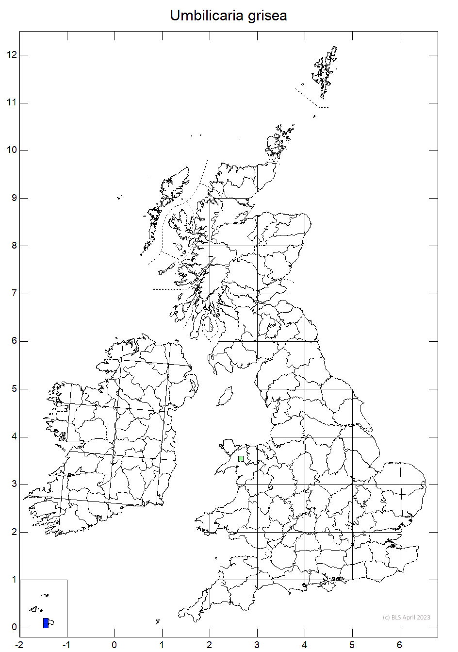 Umbilicaria grisea 10km sq distribution map