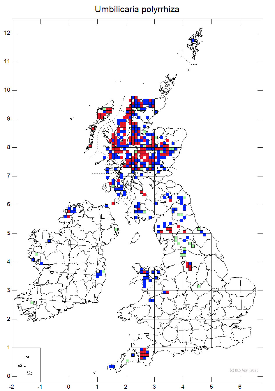 Umbilicaria polyrrhiza 10km sq distribution map
