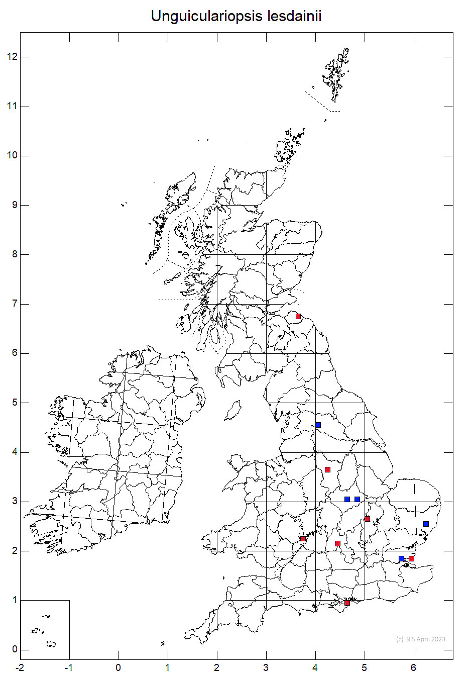 Unguiculariopsis lesdainii 10km sq distribution map