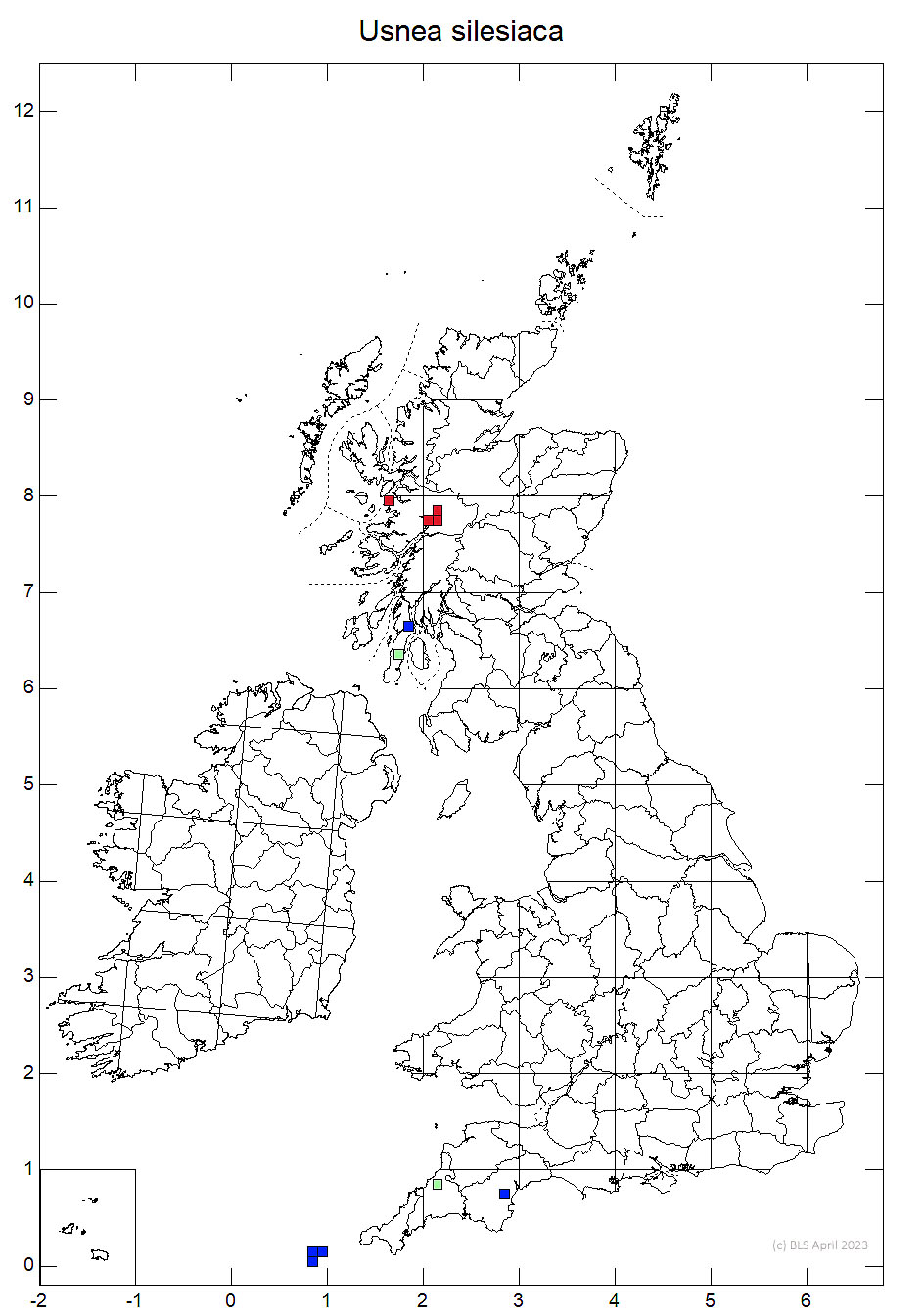 Usnea silesiaca 10km sq distribution map