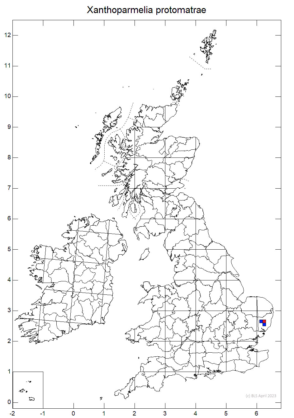 Xanthoparmelia protomatrae 10km sq distribution map