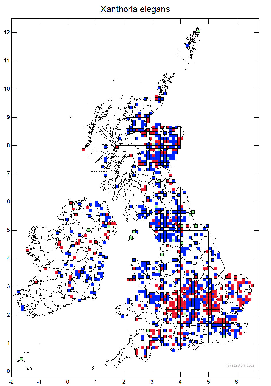 Xanthoria elegans 10km sq distribution map