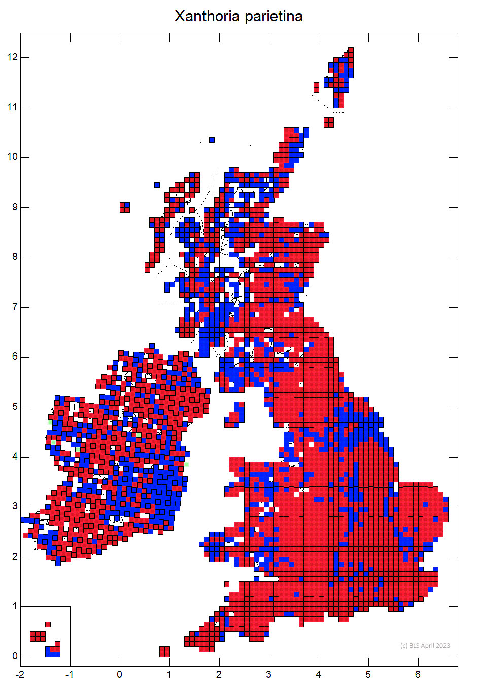 Xanthoria parietina 10km sq distribution map