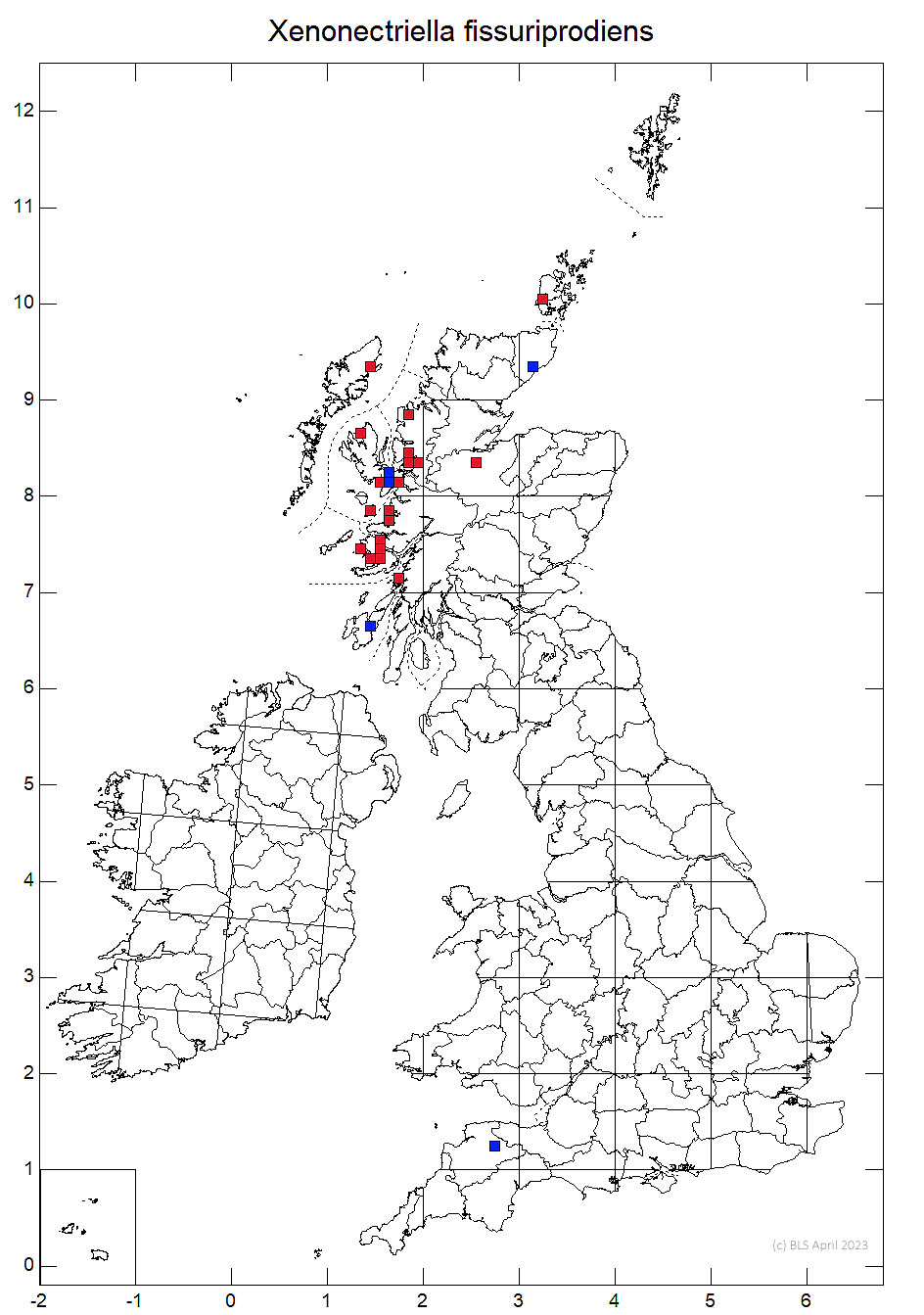 Xenonectriella fissuriprodiens 10km distribution map