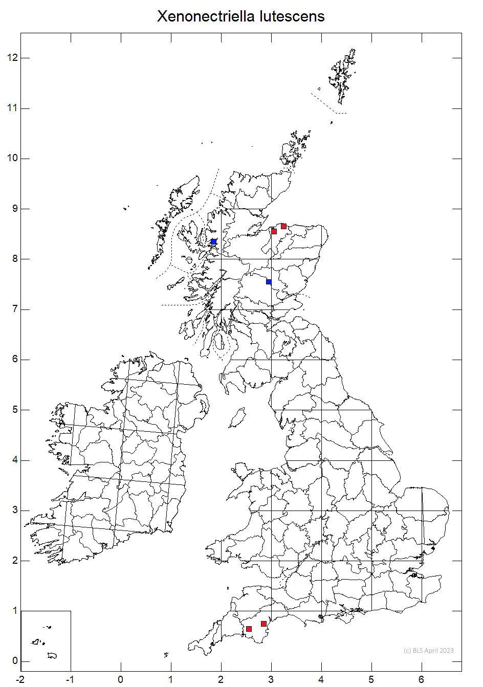 Xenonectriella lutescens 10km distribution map