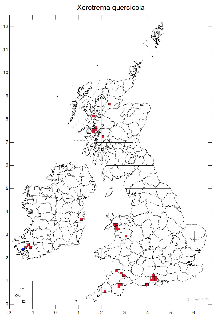 Xerotrema quercicola 10km sq distribution map