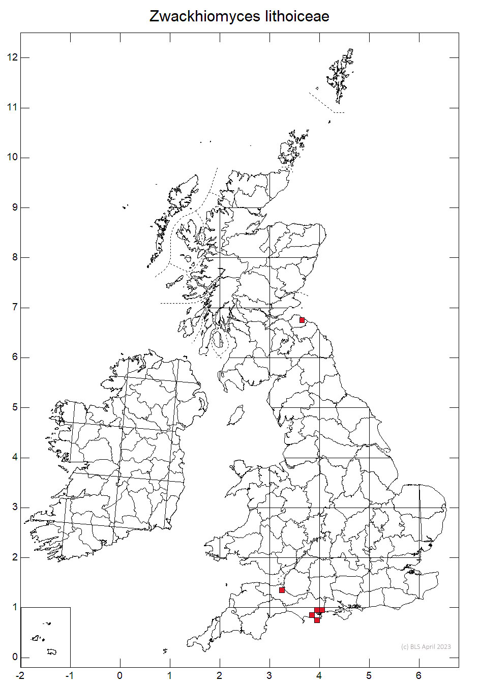 Zwackhiomyces lithoiceae 10km distribution map
